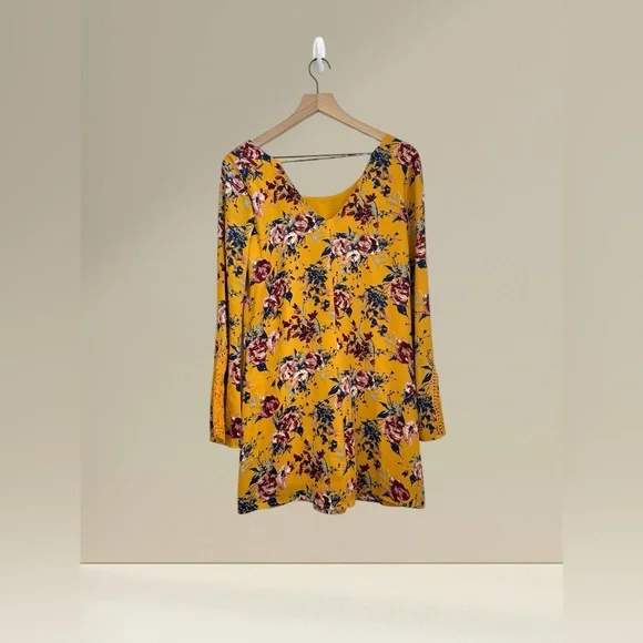 Speechless Women’s Yellow Polyester Loose Fit Long Sleeve Dress Size M - Picture 2 of 10